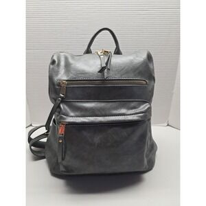 Women's Fashion Backpack Faux Leather Gray Multiple Pockets Zippers Straps